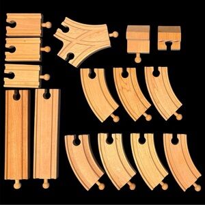 15-pc Lot Of Wooden Tracks Compatible W/ Brio, Thomas & Friends, Etc.